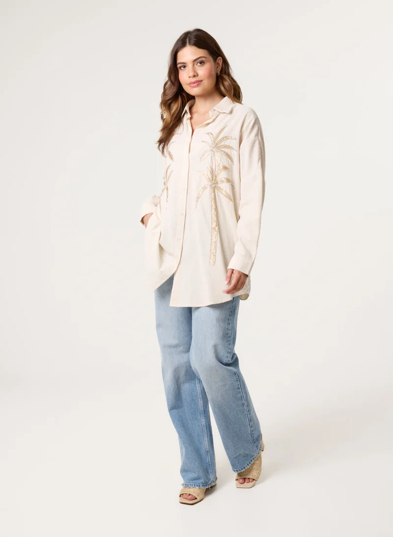 بلو فانيلا قميص بأشجار النخيل الذهبية