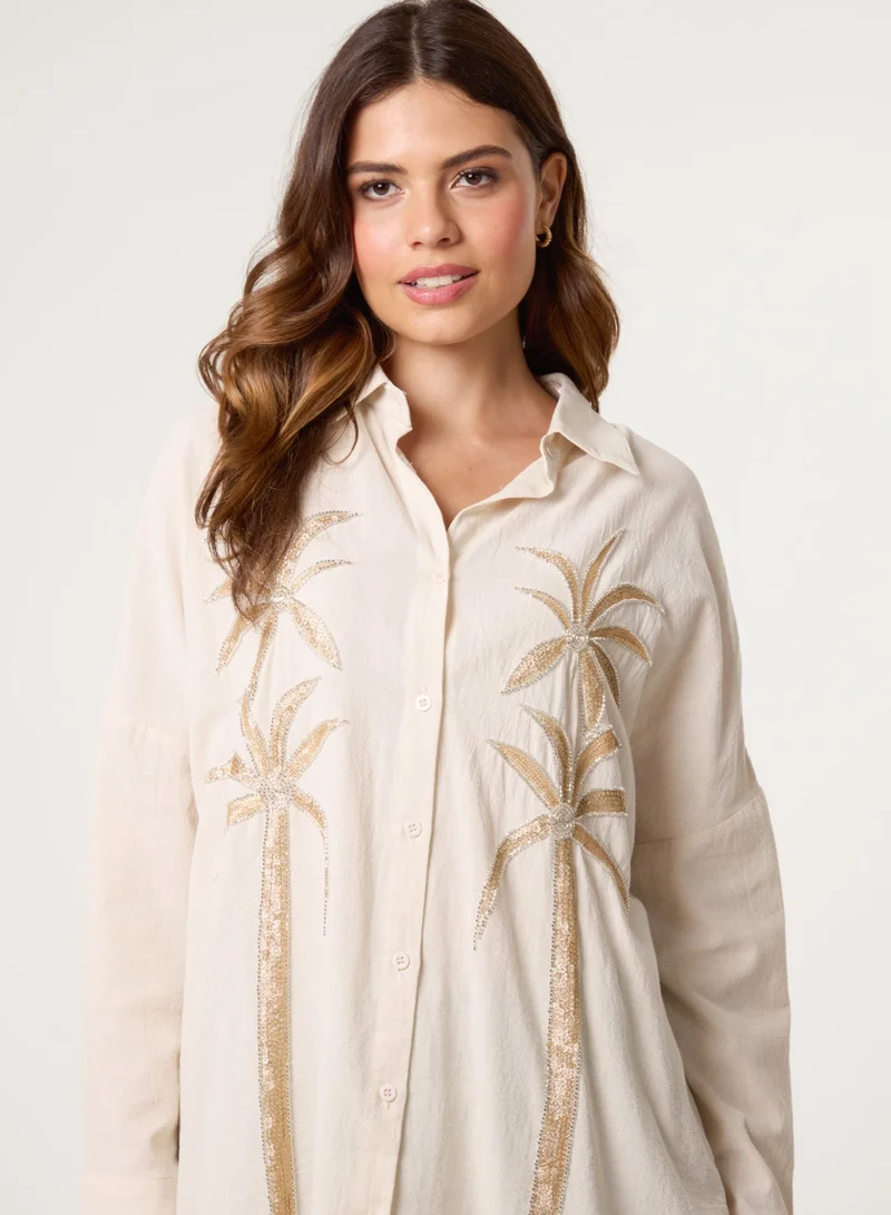 Blue Vanilla Shirt With Golden Palm Trees