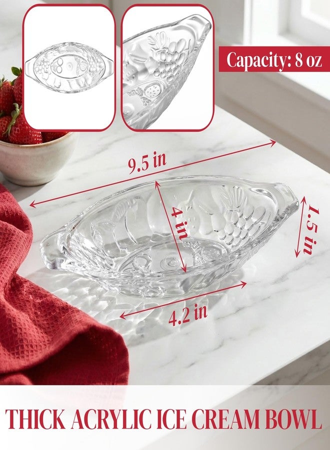 SOUJOY 8 Pack Banana Split Dish Boat, 8oz Acrylic Ice Cream Splits Plate, Clear Sundae Serving Bowl for Banana Split, Ice Cream, Fruits, Yogurt, Brownies, Snack - Image 2