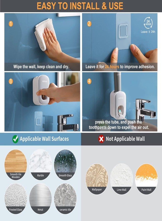 MOPMS Toothpaste Dispenser Wall Mounted for Bathroom Automatic Toothpaste Squeezer for Kids and Adult (Grey-1Pcs) - Image 4