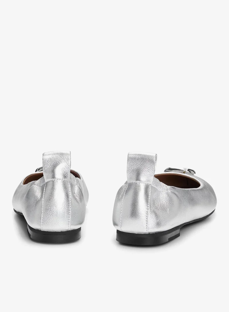 BOSS Metallic-leather ballerina pumps with Double B monogram