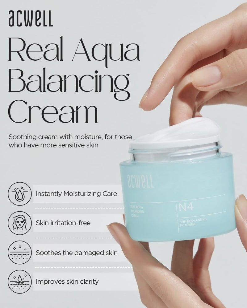 ACWELL Real Aqua Balancing Cream 1.69 fl.oz. - Moisturizing pH Balancing Face Cream, Soothing Skin Troubles and Redness for Sensitive Skin, Refreshing Gel Moisturizer, Improving Skin Texture - Image 2