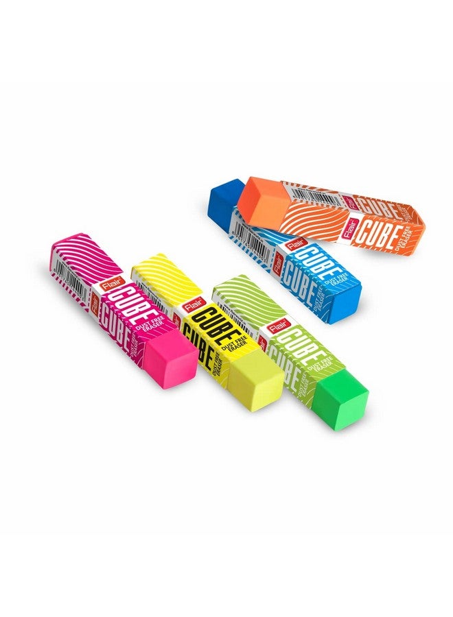 Flair Creative Series Cube Eraser Box Pack | Neat & Dust Free Erasing | Neon Color Erasers | Stationery Gift Item For Kids & Students | Safe For Children | 5 Different Body Colors | Pack of 20 Erasers - Image 2