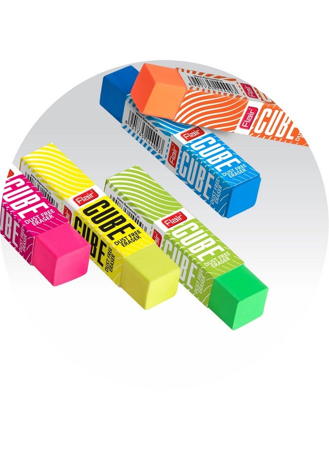 Flair Creative Series Cube Eraser Box Pack | Neat & Dust Free Erasing | Neon Color Erasers | Stationery Gift Item For Kids & Students | Safe For Children | 5 Different Body Colors | Pack of 20 Erasers - Image 4