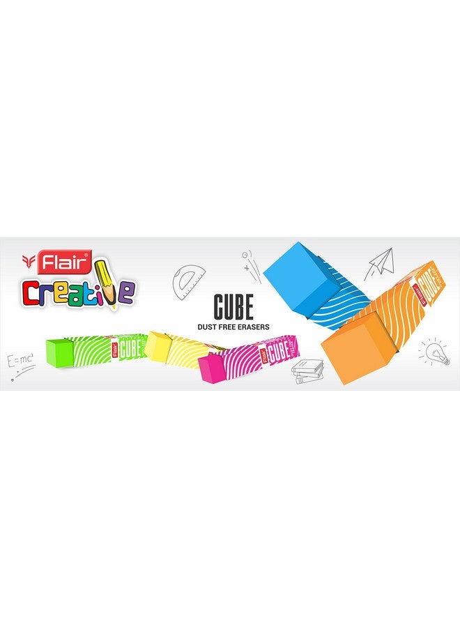 Flair Creative Series Cube Eraser Box Pack | Neat & Dust Free Erasing | Neon Color Erasers | Stationery Gift Item For Kids & Students | Safe For Children | 5 Different Body Colors | Pack of 20 Erasers - Image 5