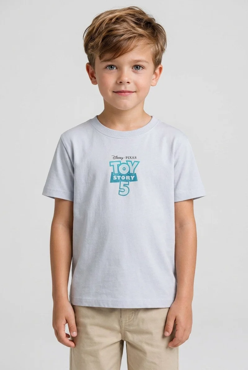 او في اس OVS Grey Pure Cotton Toy Story Graphic T-Shirt For Boys