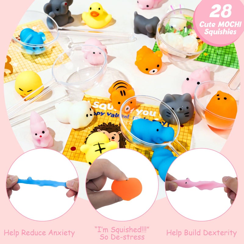TORONTOKYO 28 Pack Valentine's Day Mochi Squishies Toys with Cards for Kids, Valentines Day Gifts for Kids, Kawaii Stress Relief Fidget Toy for Classroom Exchange Gift, Lollipop Party Favor, Reward Prizes - Image 5