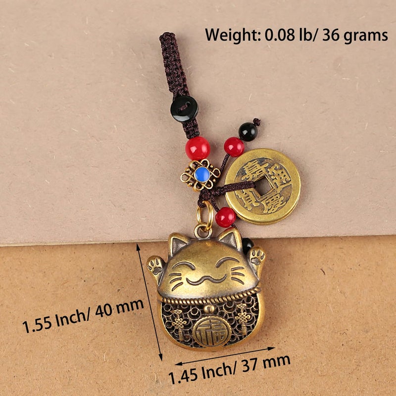 Mansiyuyee Lucky Cat Keychain with Five Emperors Money Feng Shui Coins, Maneki Neko Good Luck Charms Lucky Tassel - Image 4