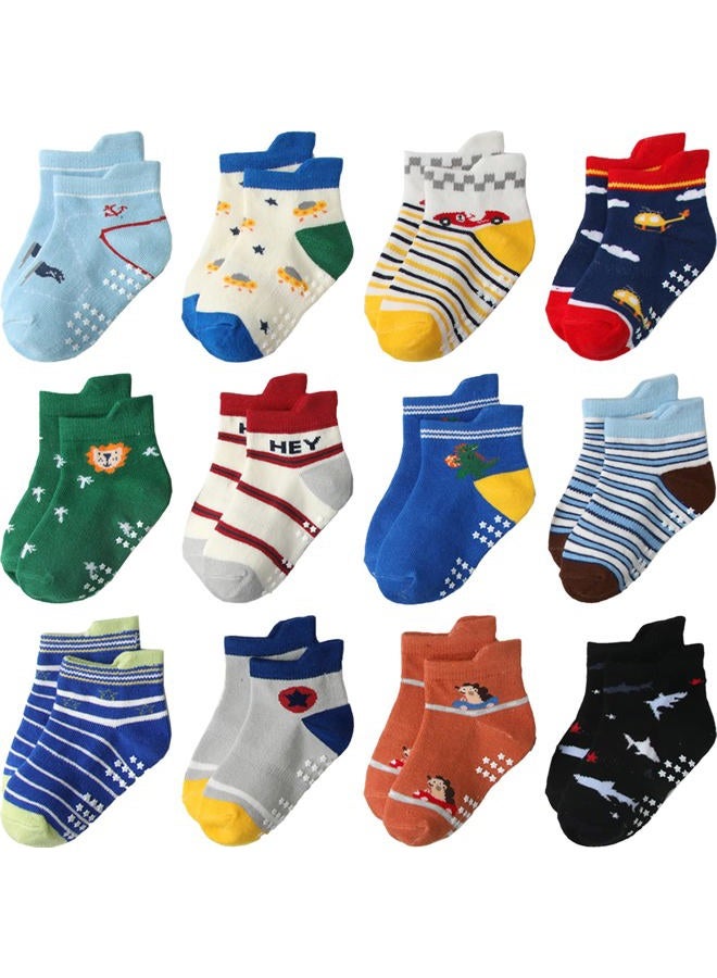 Aroveea Toddler Socks Non Slip Grip Baby Socks 10/12 Pack for Toddler Boys Girls Kids Socks,Cute Cotton Baby Socks, Cartoon2, 3-5 years - Image 1