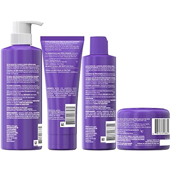 Aussie MIRACLE COILS COLLECTION, SHAMPOO, CONDITIONER, SHAPING JELLY & STRETCHING CREAM, FOR CURLY HAIR, MADE WITH AUSTRALIAN MACADAMIA NUT OIL, SULFATE & PARABEN FREE , WHITE , 4 PIECE SET - Image 3