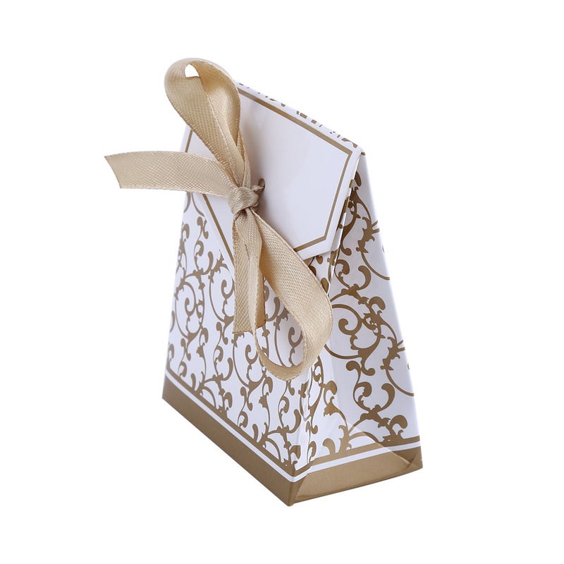10PCS Sweet Wedding Party Favor Ribbon Gift Bags Candy Paper Boxes Gloden - Image 4