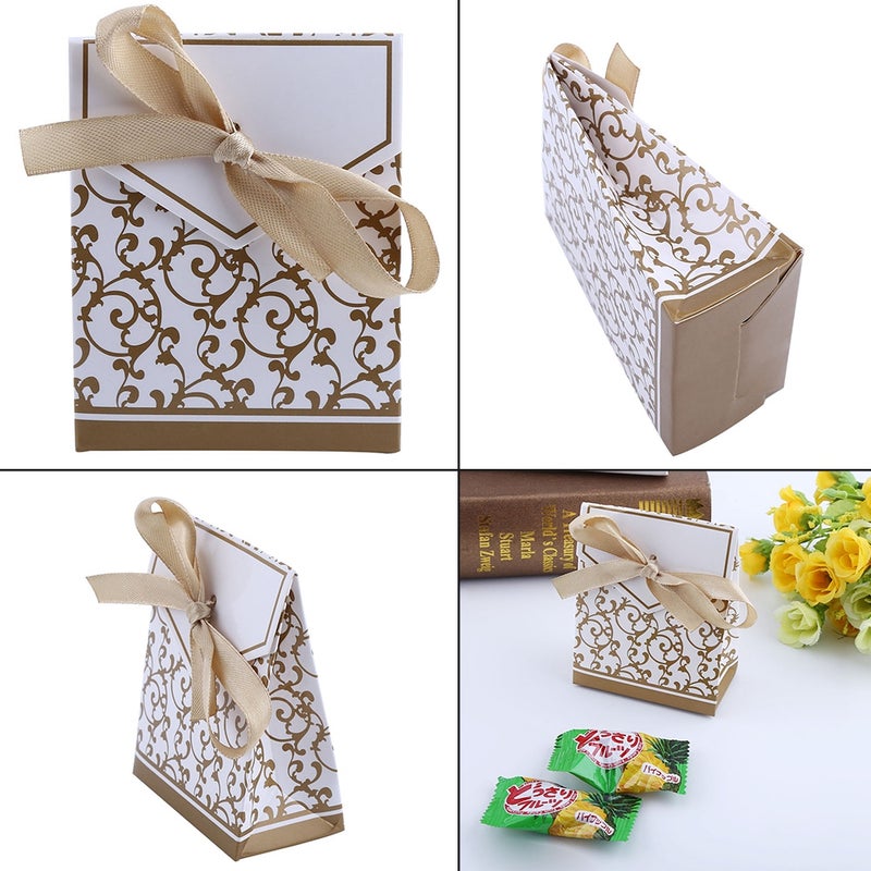 10PCS Sweet Wedding Party Favor Ribbon Gift Bags Candy Paper Boxes Gloden - Image 3