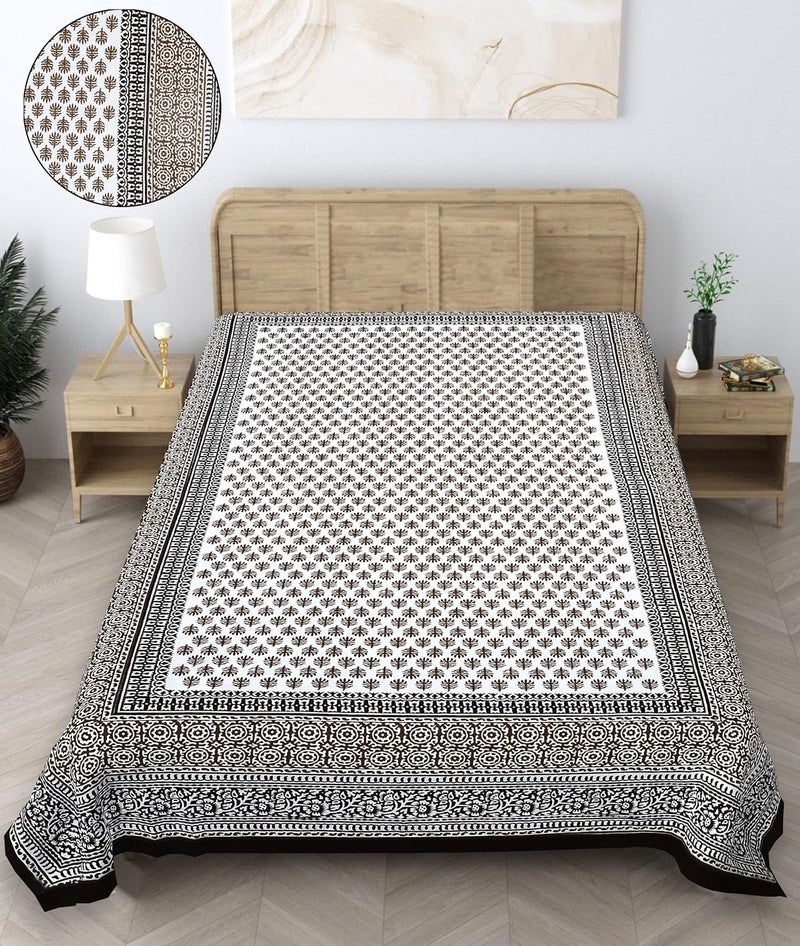 Texstylers Brown Pure Cotton 200 TC Jaipuri Print 60 x 90 Inches Single Bed Sheet Black - Image 4