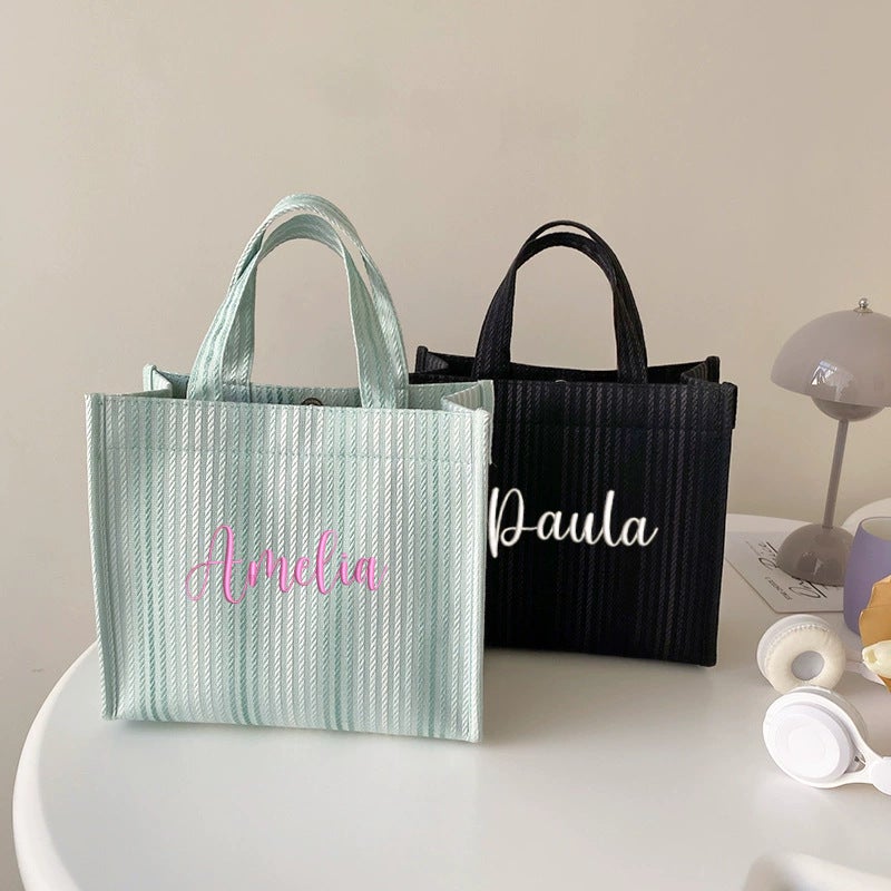 Personalized Name Outgoing Handbag Simple Large Capacity Tote Bag Fashion Striped Canvas - Image 2
