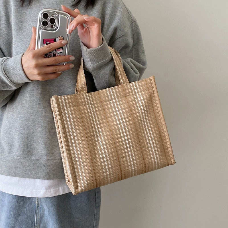 Personalized Name Outgoing Handbag Simple Large Capacity Tote Bag Fashion Striped Canvas - Image 3