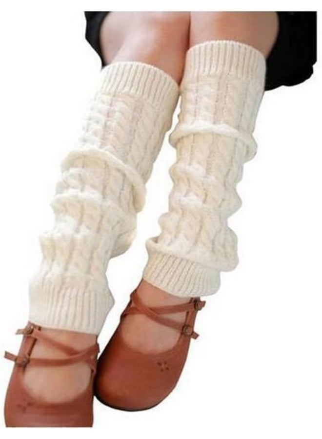 Elandy Knit Winter Thermal Warm Leg Warmers-Long Socks Boot Cuffs Topper Legging Pads For Women Lady Girls Best Xmas Gift (White) - Image 1