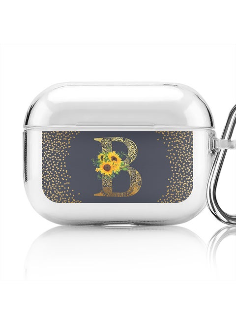 Classic Clear printed Case for Apple AirPods Pro 2nd Generation Thin Transparent Cover - Custom Monogram Initial Letter Mandala Floral Pattern Alphabet - B (Grey )