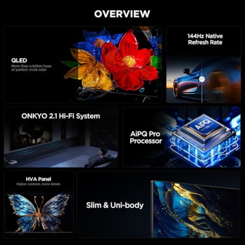 Smart TV for gaming and entertainment: 4K QLED with Quantum Crystal color, vibrant hues, 144Hz native refresh rate, HDR10+, Google TV, ONKYO 2.1 Hi-Fi, Dolby Atmos, DTS Virtual X, MEMC, Game Master - Image 3
