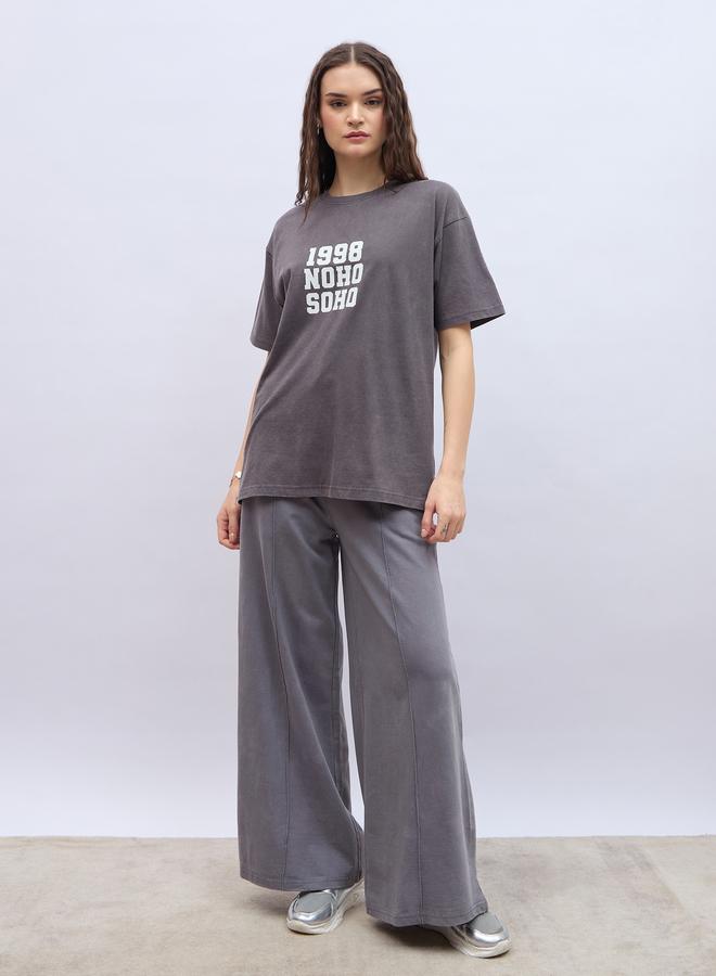 Styli Styli Slogan Print Acid Washed Longline Oversized T-Shirt - Image 2