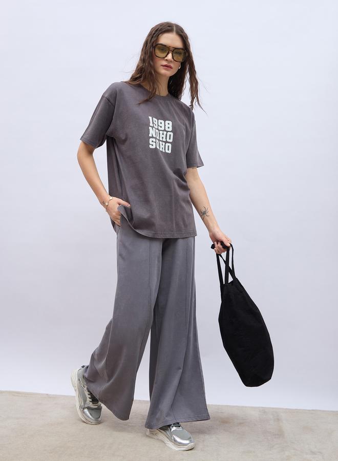 Styli Styli Slogan Print Acid Washed Longline Oversized T-Shirt - Image 1