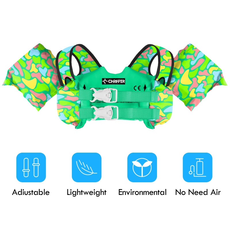 Chriffer Kids Swim Vest for 20-66 Pounds Boys and Girls, Toddler Floats Arm Wings for 2,3,4,5,6,7 Years Old Baby Children Sea Beach Pool (G-Children's Camouflage) - Image 2