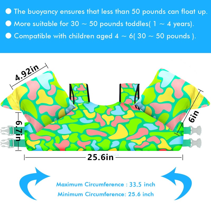 Chriffer Kids Swim Vest for 20-66 Pounds Boys and Girls, Toddler Floats Arm Wings for 2,3,4,5,6,7 Years Old Baby Children Sea Beach Pool (G-Children's Camouflage) - Image 3