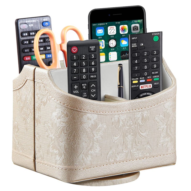 Pusu Leather 360Rotatable Remote Control Holder Nightstand Tv Remote Caddy Office Supplies Desktop Organizer Spinning Storage Box For Pen Mail Phone Dvd  Blu-Ray  Media Player  Heater Controllers - Image 1