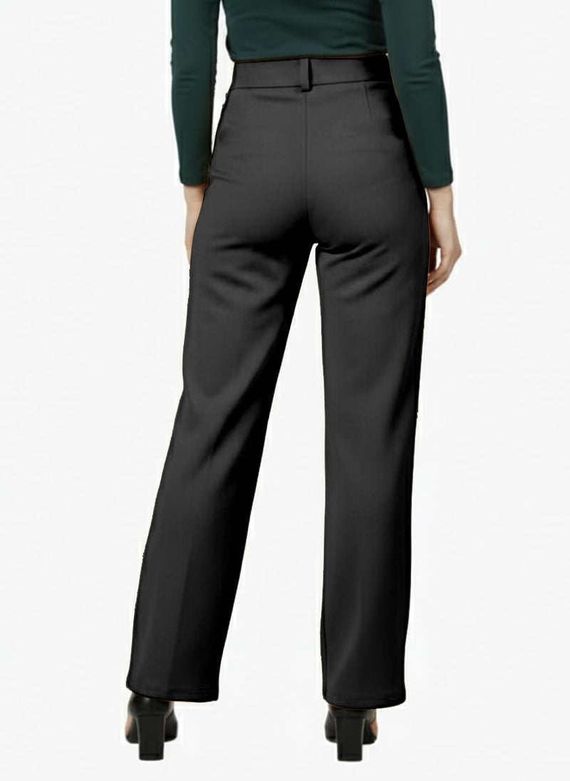 Mehrang Cotton Blend Bootcut Parallel Trouser Pants for Women Regular Fit, Side Pocket, Front Fly Zip Bellbottom Straight Pants for Womens (in, Alpha, L, Regular, Black) - Image 2