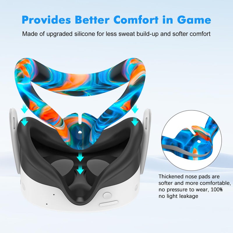 Rechale Silicone Cover Set Compatible with Oculus/Meta Quest 3S, VR Accessories for Meta Quest 3S, Protective Cover Set Includes Controller Grip Cover, Face Cover, VR Shell Cover (Aurora) - Image 5