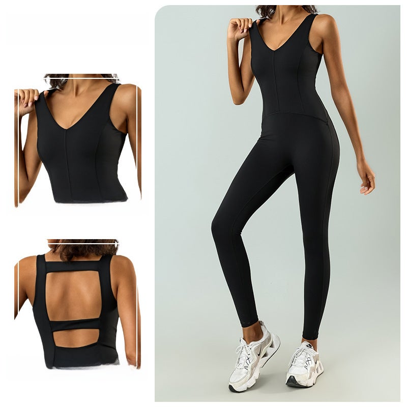 New European Style Fitness Wear Chest Pad Integrated Yoga Training Suit Back Beauty Tightening Exercise Clothes Black  - Image 3