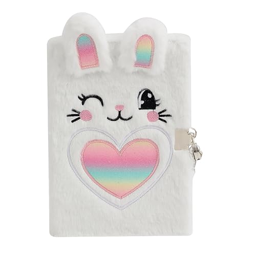 YankMooM Secret Locking Fuzzy White Rabbit Diary for Girls - Kids Journal with Lock & Stickers, Hardcover Creative Notebook for Writing, Drawing & Gift Ideas - Image 1