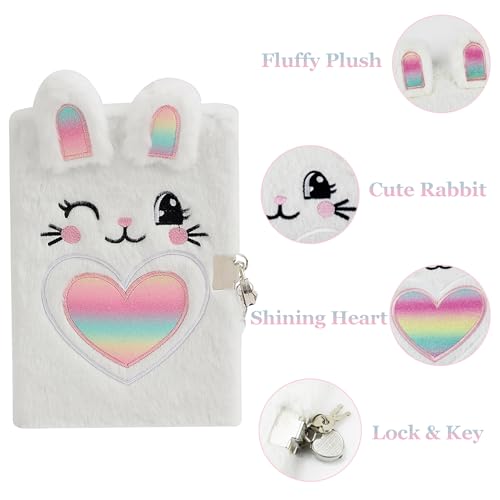 YankMooM Secret Locking Fuzzy White Rabbit Diary for Girls - Kids Journal with Lock & Stickers, Hardcover Creative Notebook for Writing, Drawing & Gift Ideas - Image 5