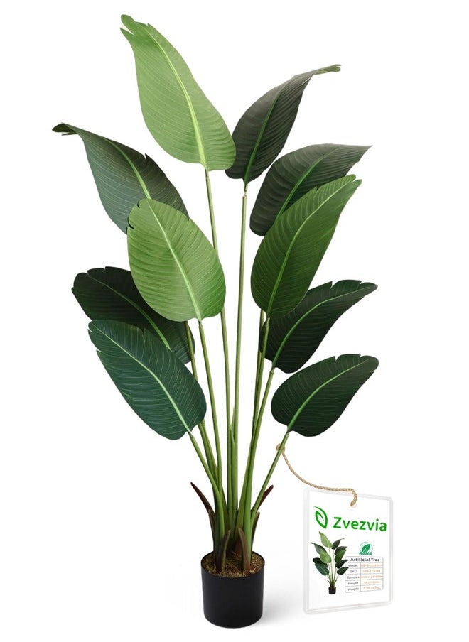 Zvezvia Artificial Bird of Paradise Plant 5.2Ft Fake Tropical Palm Tree,Perfect Faux Plants in Pot for Indoor Outdoor House Home Office Garden Modern Decoration Housewarming Gift  - Image 1