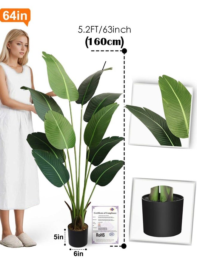 Zvezvia Artificial Bird of Paradise Plant 5.2Ft Fake Tropical Palm Tree,Perfect Faux Plants in Pot for Indoor Outdoor House Home Office Garden Modern Decoration Housewarming Gift  - Image 2