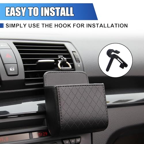 UHANBUT Car Vent Storage Bag, PU Leather Automotive Dashboard Organizer Pocket with Hook, Portable Vehicle Hanging Storage Pouch for Key, Coin, Cell Phone, Sunglasses (Black) - Image 5