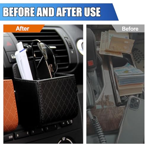 UHANBUT Car Vent Storage Bag, PU Leather Automotive Dashboard Organizer Pocket with Hook, Portable Vehicle Hanging Storage Pouch for Key, Coin, Cell Phone, Sunglasses (Black) - Image 4