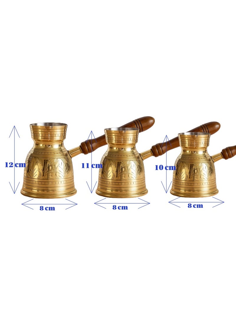Royal Brass Turkish Coffee Warmer  Coffee Pot with Wooden Handle Gold 3 Pieces - Image 2