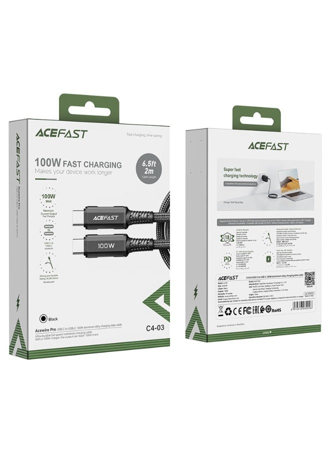 ACEFAST Charging Data Cable C4-03 USB-C to USB-C, 100W PD Fast Charging, 2m Extended Length, Built-in E-Marker Chip, Durable Design - Black - Image 5