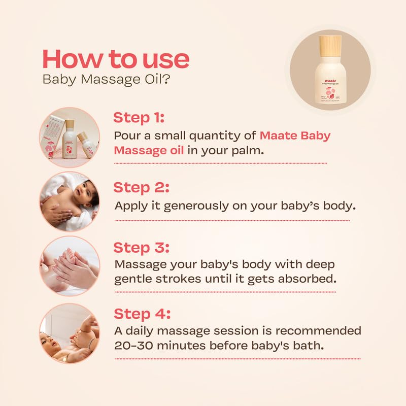 Maate Baby Massage Oil 50ml | For Newborn & Kids 0-12yr | Enriched With Brahmi, Noni & Pomegranate Seed | Light & Non-Sticky | Gentle on Baby's Skin | Cruelty-Free - Image 5