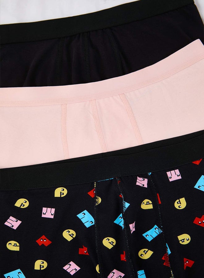 trendyol Black Patterned Solid 3Pack Cotton Boxer - Image 2