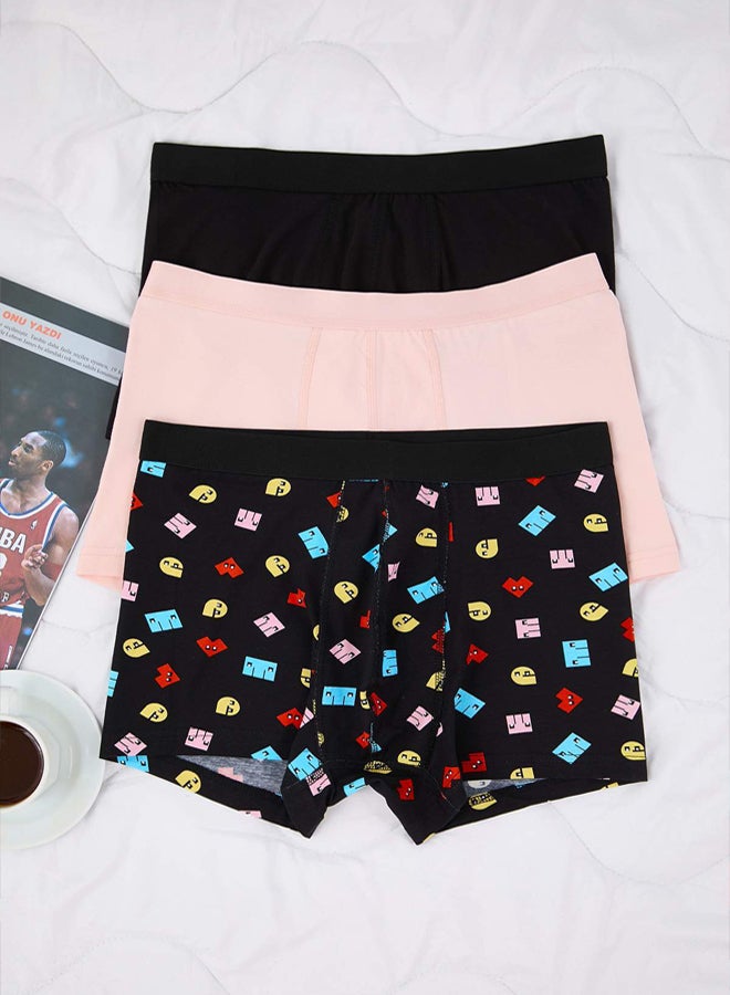 trendyol Black Patterned Solid 3Pack Cotton Boxer - Image 1