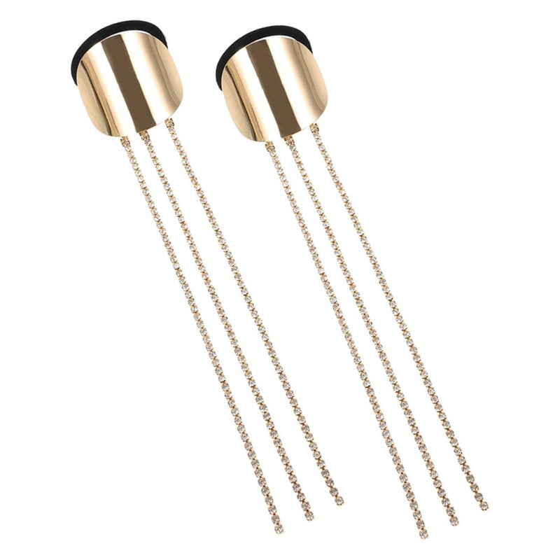 2pcs Metal Hair Elastics with Rhinestone Tassel Gold Oval Ponytail Holders for Women Stylish Hair Rope for Daily Wear - Image 1