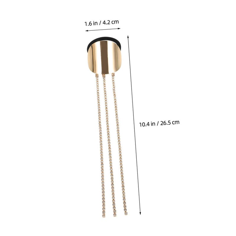 2pcs Metal Hair Elastics with Rhinestone Tassel Gold Oval Ponytail Holders for Women Stylish Hair Rope for Daily Wear - Image 2