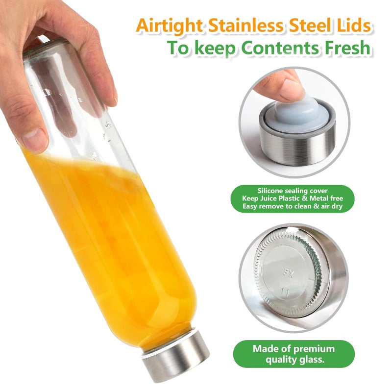 Zukro Glass Water Bottles with Lids 24 oz, 6 Pack Reusable Juice Bottles With Stainless Steel Airtight Cap for Juicing, Leak Proof Clear Drinking Jar Beverage storage container for Fridge, BPA Free - Image 4