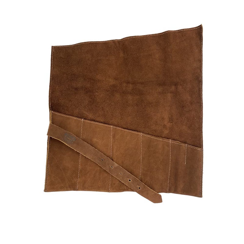 Hide & Drink, Large Tool Roll Up Bag (6 Slots), Portable Carry-On Pouch, Workshop Storage, Woodworking Tools Organizer, Full Grain Leather, Handmade, Swayze Suede - Image 1