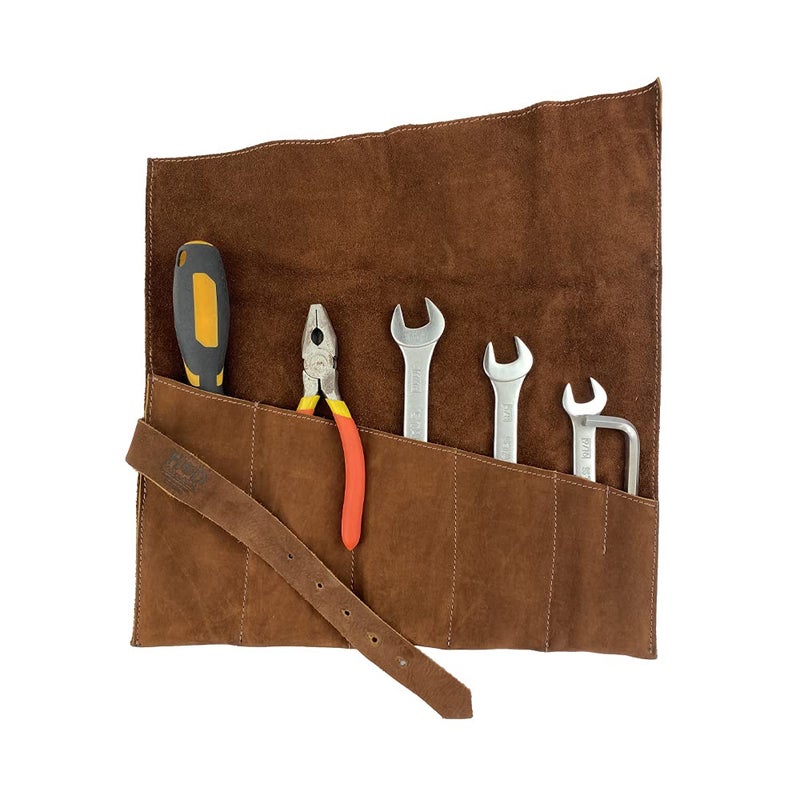 Hide & Drink, Large Tool Roll Up Bag (6 Slots), Portable Carry-On Pouch, Workshop Storage, Woodworking Tools Organizer, Full Grain Leather, Handmade, Swayze Suede - Image 5