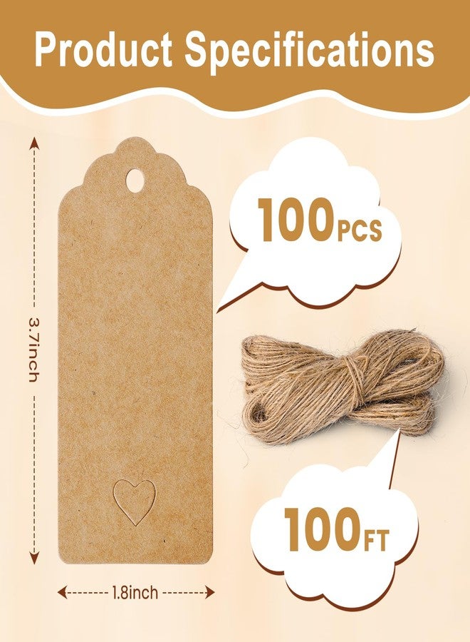 Yixiang Gift Tags,100 PCS Kraft Paper Gift Tags with Free 100ft(30m Natural Jute Twine for Christmas Holiday Gifts Wedding Favors Art Craft - Image 3