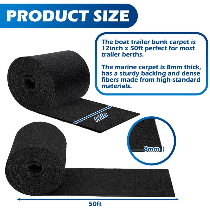 PROLEE Boat Trailer Bunk Carpet Extra Thick,50FT x 12in Marine Trailer Bunk Carpets 25oz, Marine Carpet, Boat Carpet Waterproof, Trailer Bunk Padding for Boats, Jet Ski, 5/16 Inch - Image 3