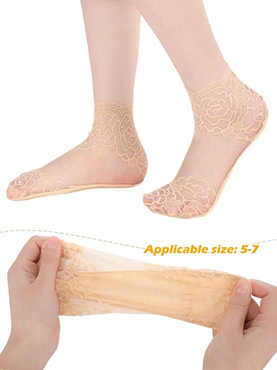 WKLOUYHE Women's Comfortable Solid Rose Pattern Non-Slip Toe Dress Socks (Pack of 2, Beige and Black) - Image 4