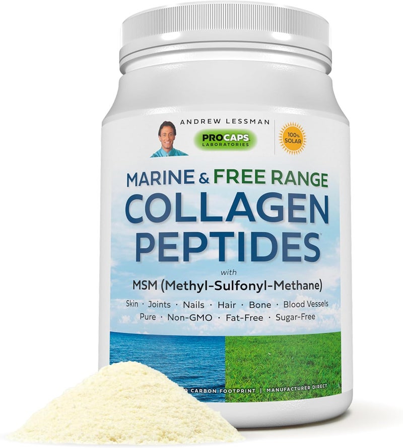 ANDREW LESSMAN Marine Free Range Collagen Peptides Powder and MSM 60 Servings  Supports Radiant Smooth Soft Skin Comfortable Joints Super Soluble No Fishy Flavor No Additives NonGMO - Image 1
